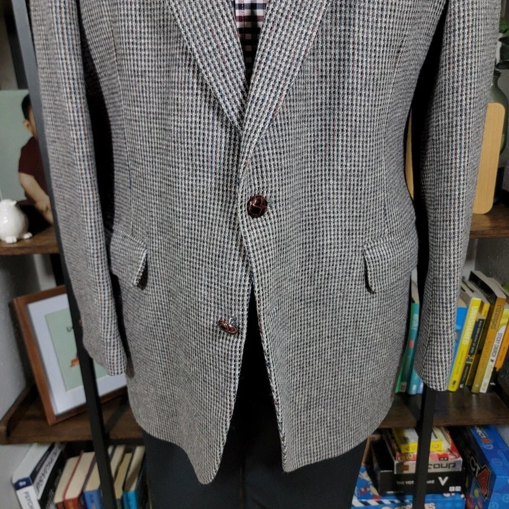 VTG Stafford Men's Tweed Blazer Jacket Two Button Gray‎ Pure Wool Size 46R